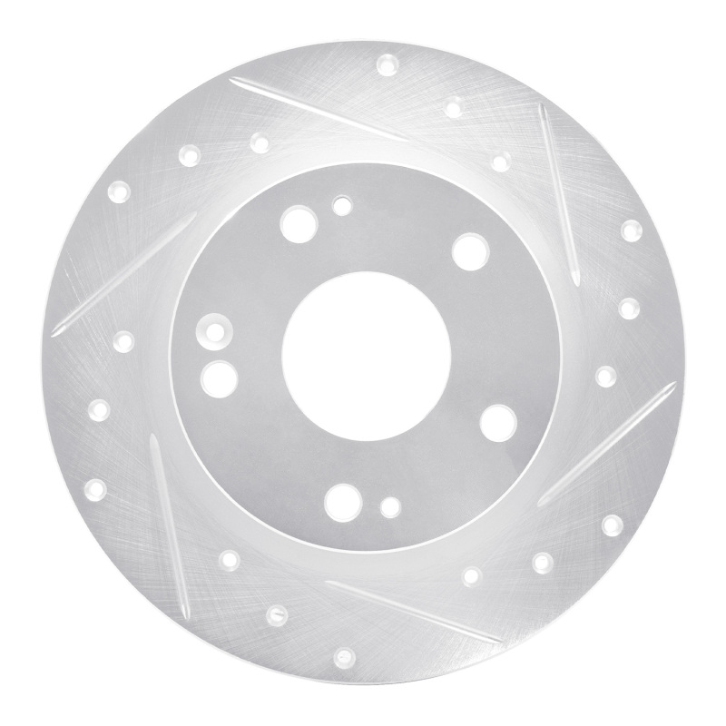 Honda Civic Brake Rotor (1) - Rear Right - R1 Concepts - Drilled & Slotted - Silver - `16-`25